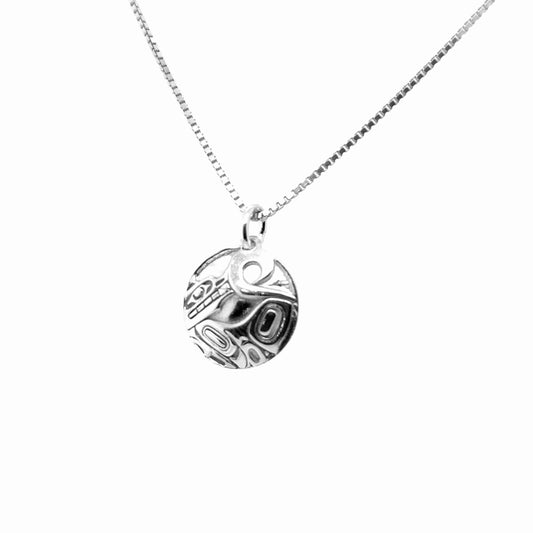 Pendant - Sterling Silver - Round - Wolf - Mini - 15mm