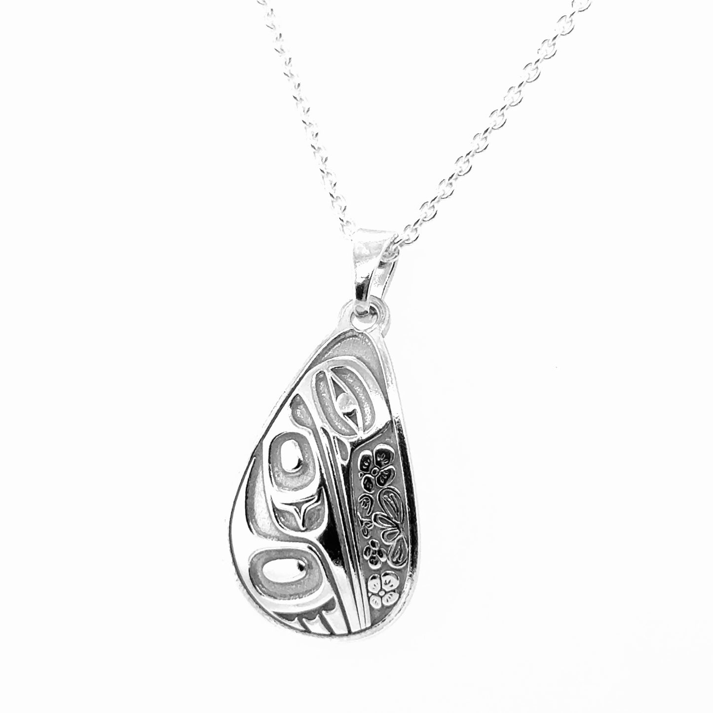 Pendant - Sterling Silver - Teardrop - Hummingbird Floral - 24mm