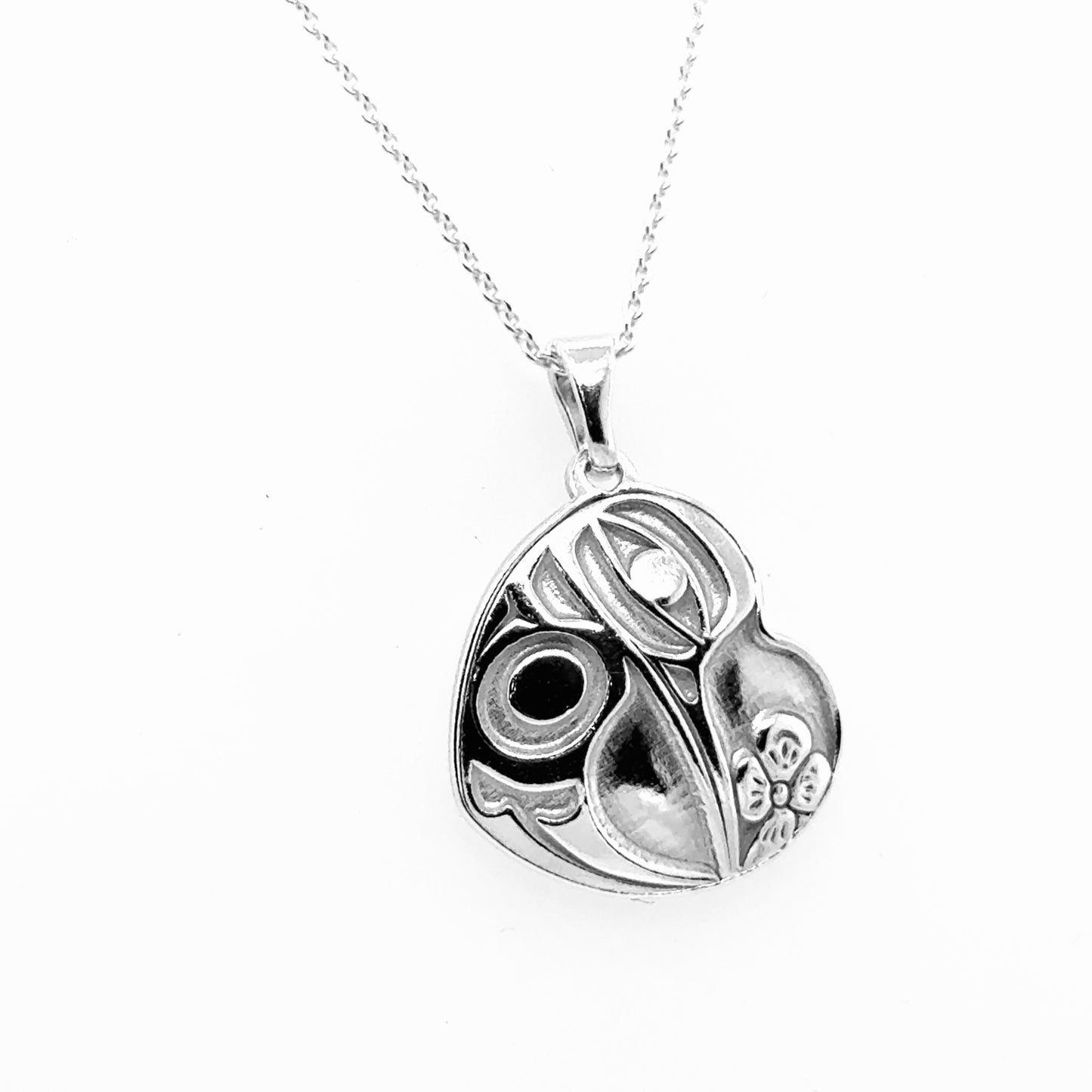 Pendant - Sterling Silver - Heart - Hummingbird - Small - 20mm
