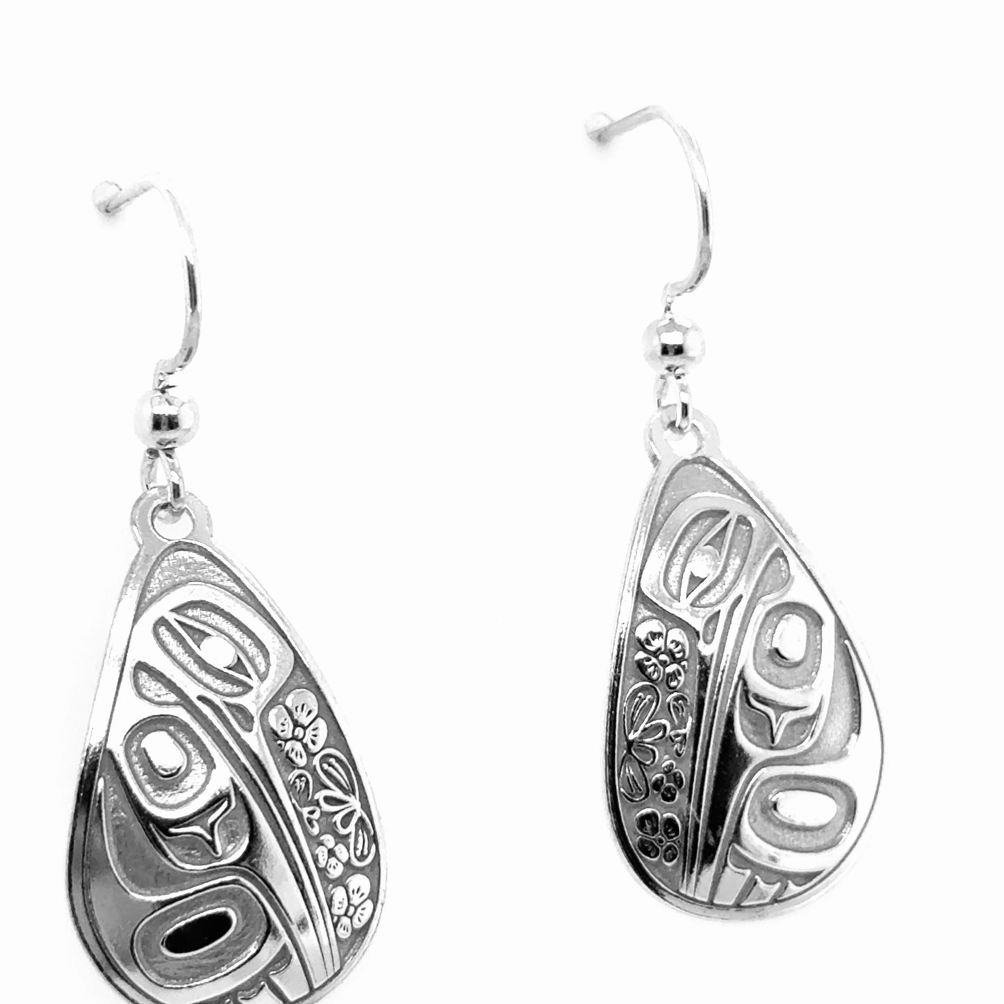 Earrings - Sterling Silver - Drop - Teardrop - Hummingbird Floral - 25mm