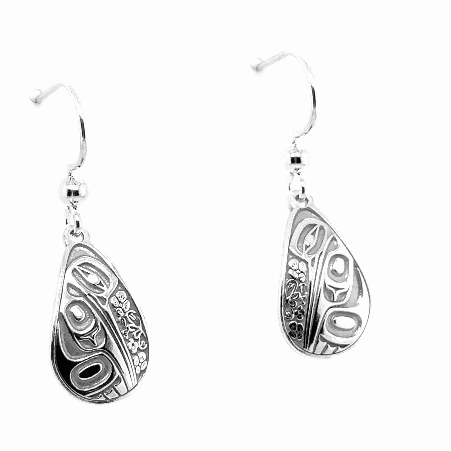 Earrings - Sterling Silver - Drop - Teardrop - Hummingbird Floral - 18mm
