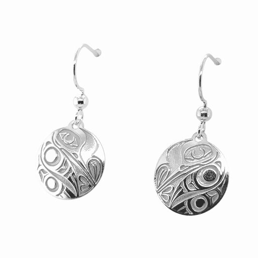 Earrings - Sterling Silver - Drop - Round - Hummingbird - 15mm