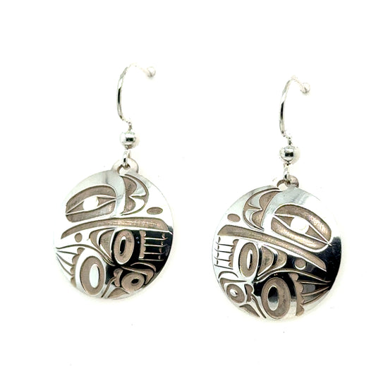 Earrings - Sterling Silver - Drop - Round - Raven - 20mm