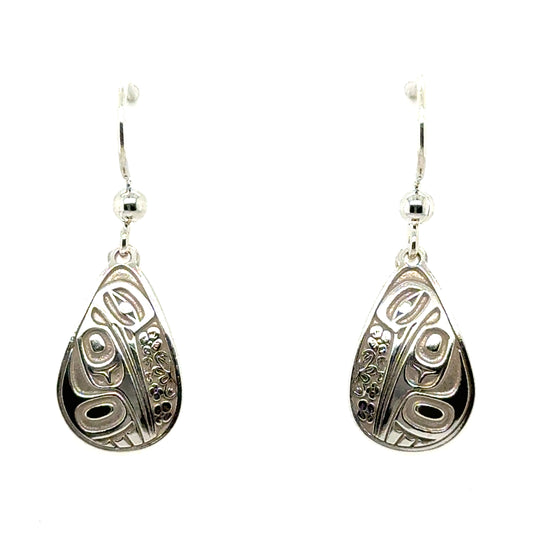 Earrings - Sterling Silver - Drop - Teardrop - Hummingbird Floral - 18mm