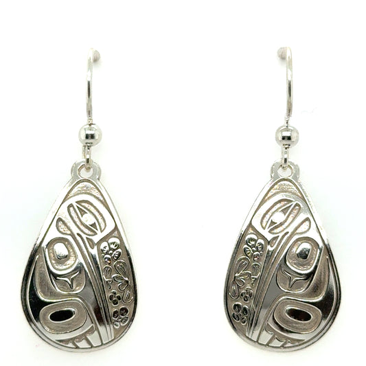 Earrings - Sterling Silver - Drop - Teardrop - Hummingbird Floral - 25mm