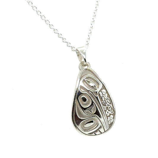 Pendant - Sterling Silver - Teardrop - Hummingbird Floral - 24mm