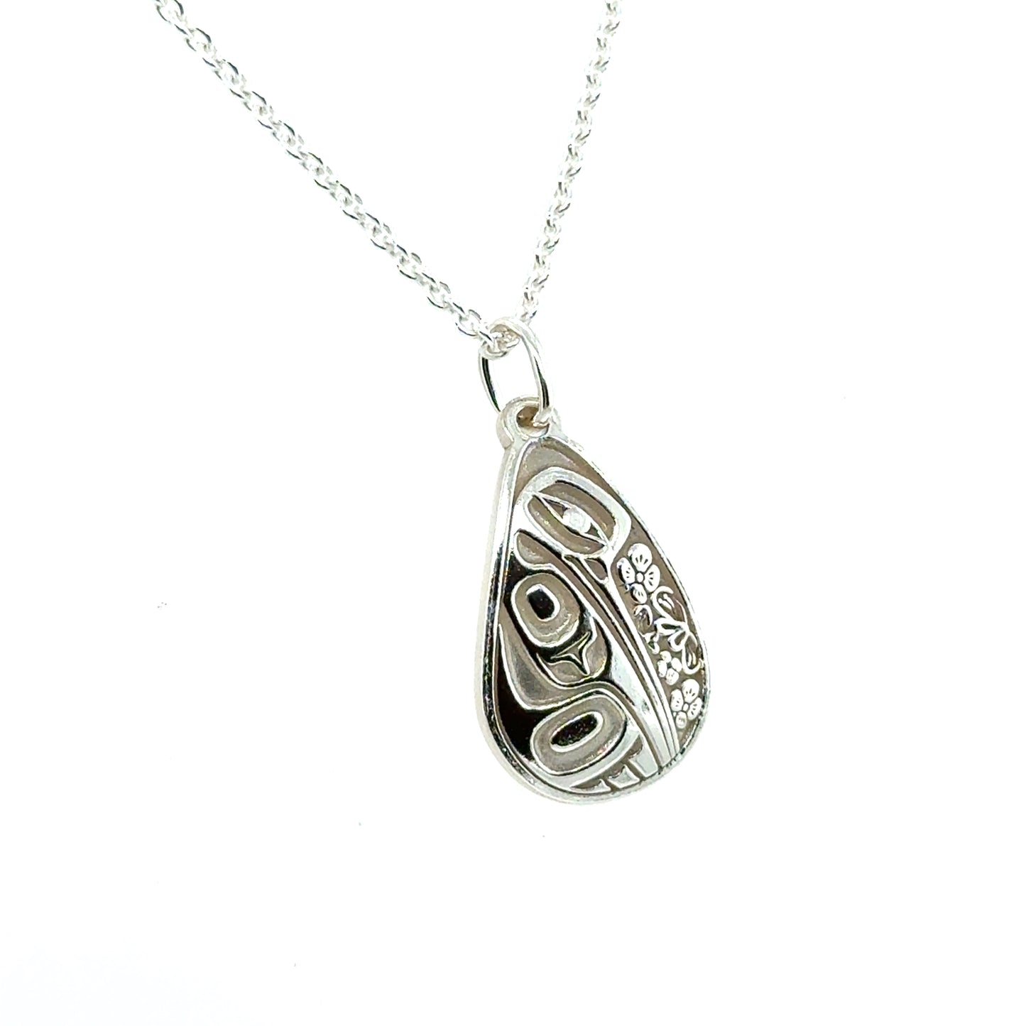 Pendant - Sterling Silver - Teardrop - Hummingbird Floral - 19mm