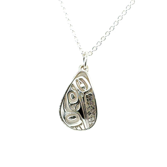Pendant - Sterling Silver - Teardrop - Hummingbird Floral - 19mm