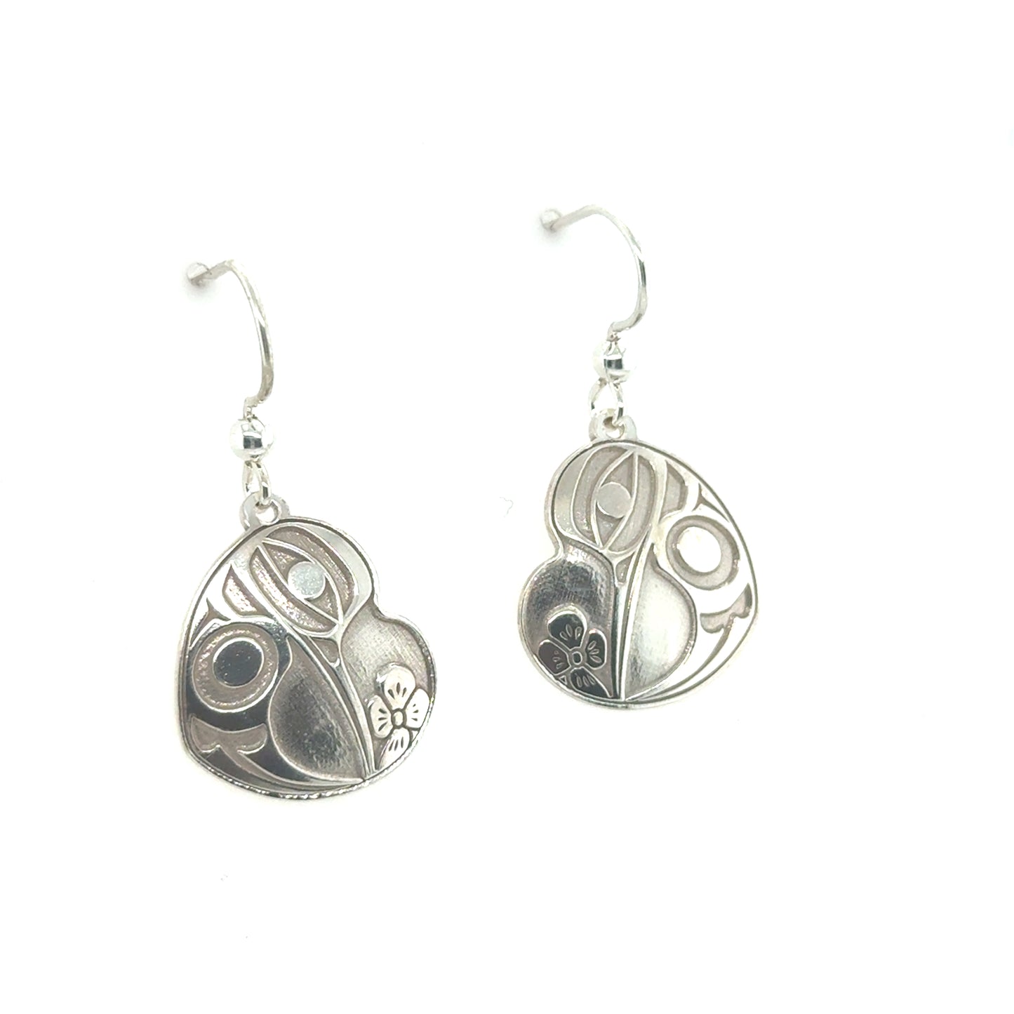 Earrings - Sterling Silver - Drop - Heart - Hummingbird - 20mm