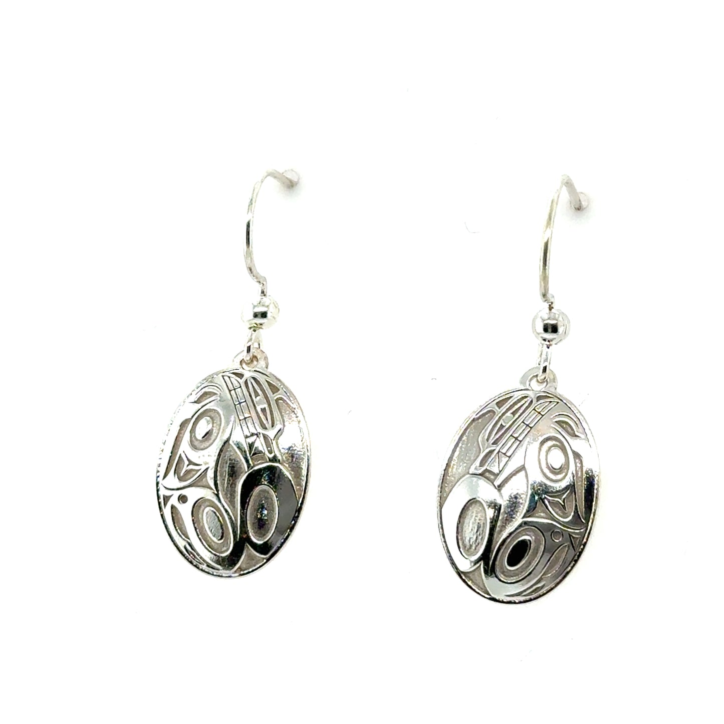 Earrings - Sterling Silver - Drop - Oval - Wolf - 19mm