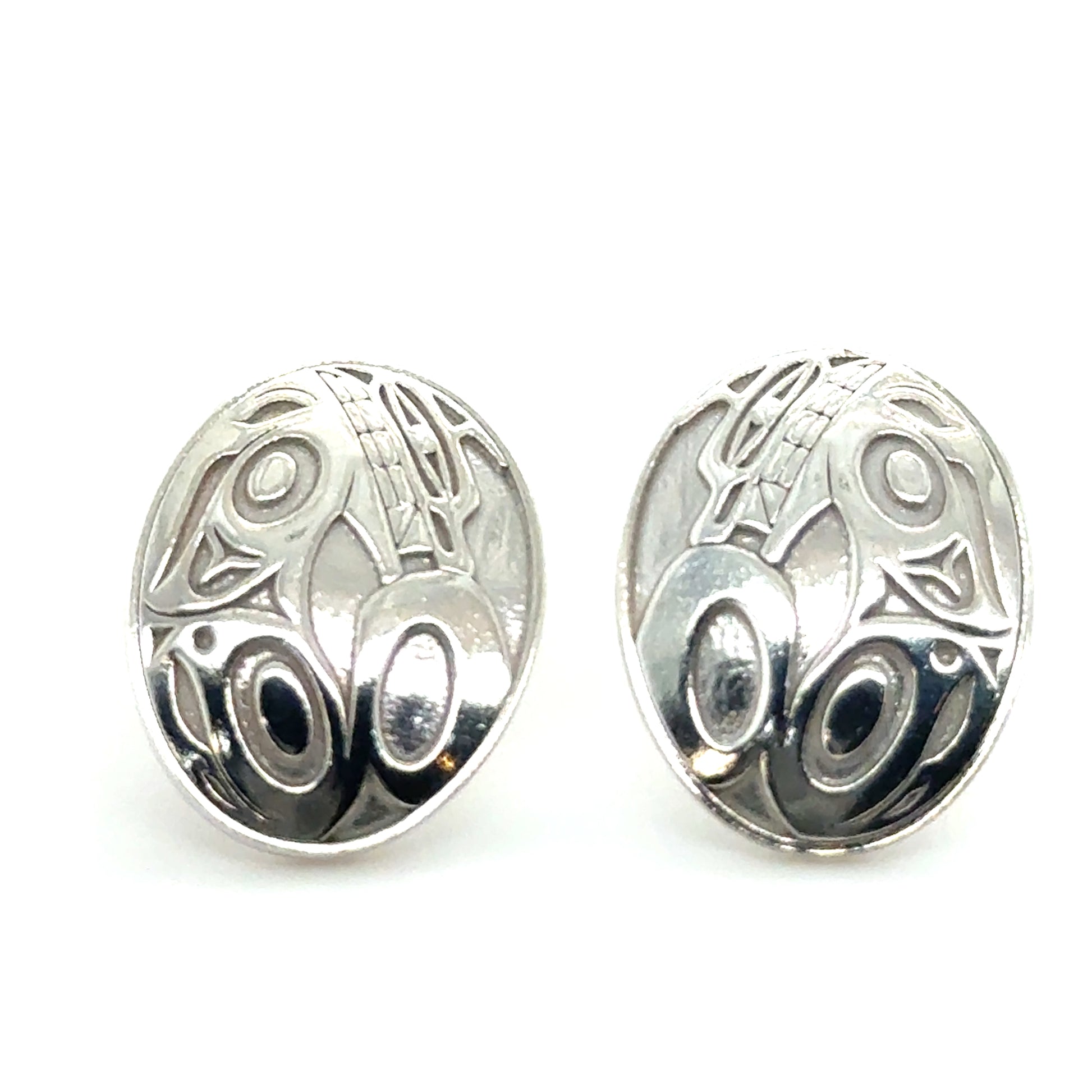 Studs - Sterling Silver - Oval - 17mm - Wolf