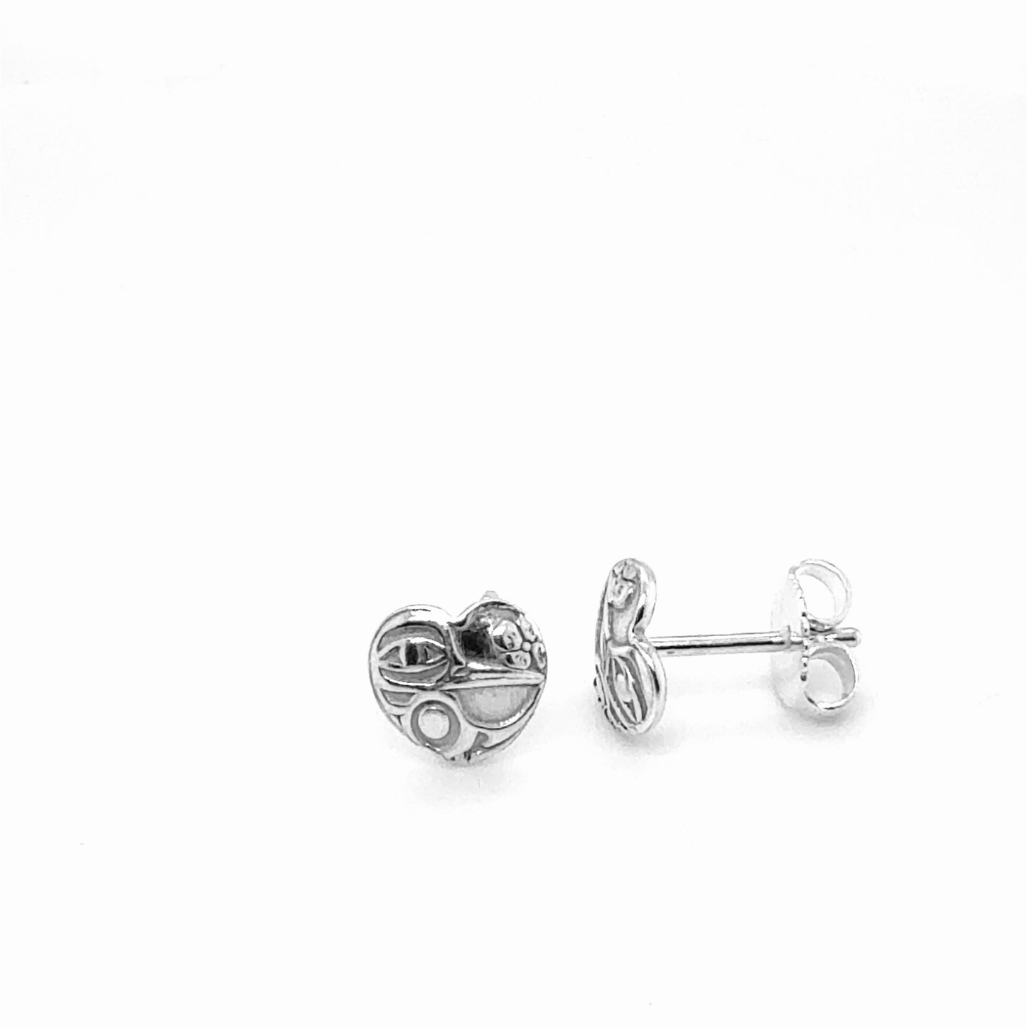 Studs - Sterling Silver - Heart - Micro - Hummingbird - 8mm