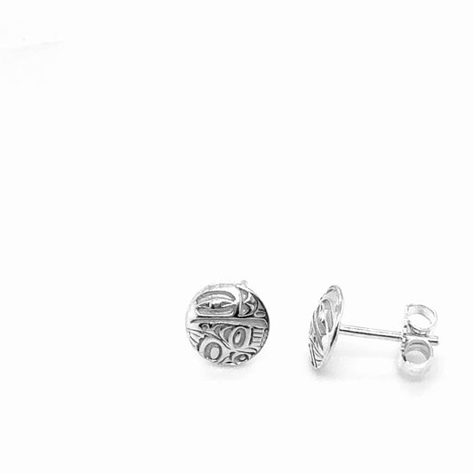 Studs - Sterling Silver - Round - Micro - Raven - 8mm