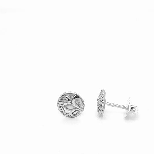 Studs - Sterling Silver - Round - Micro - Wolf - 8mm