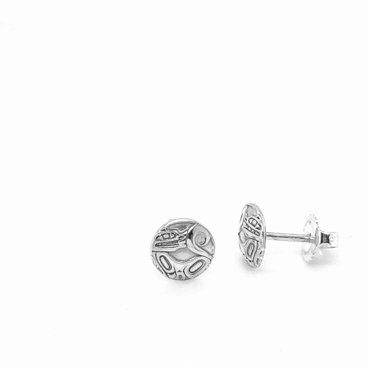 Studs - Sterling Silver - Round - Micro - Wolf - 8mm