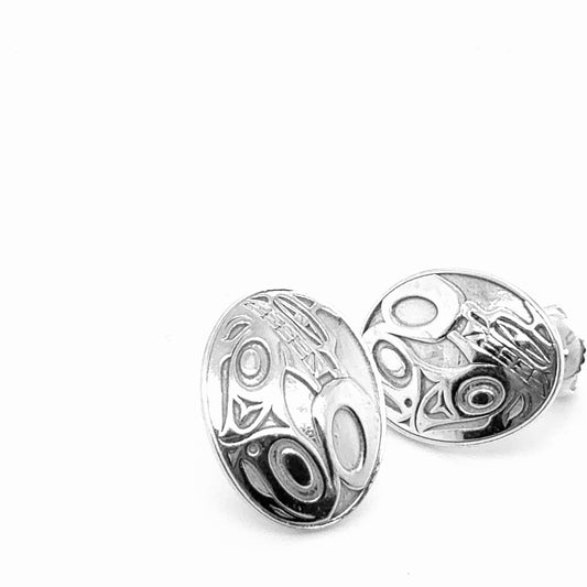 Studs - Sterling Silver - Oval - Medium - Wolf - 17mm