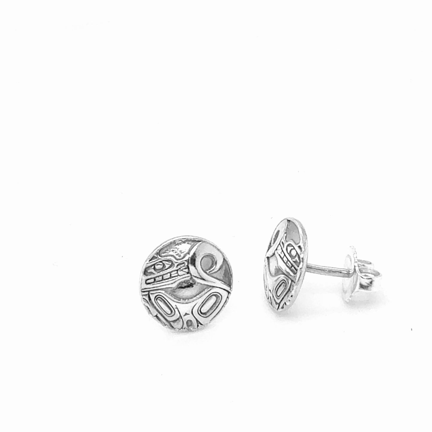 Studs - Sterling Silver - Round - Mini - Wolf - 10mm