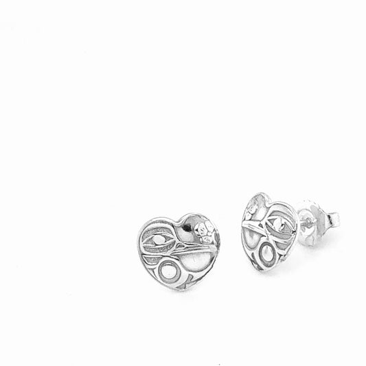 Studs - Sterling Silver - Heart - Small - Hummingbird - 10mm