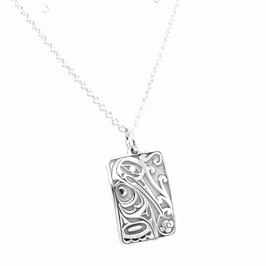 Pendant - Sterling Silver - Rectangle- Hummingbird - 19mm