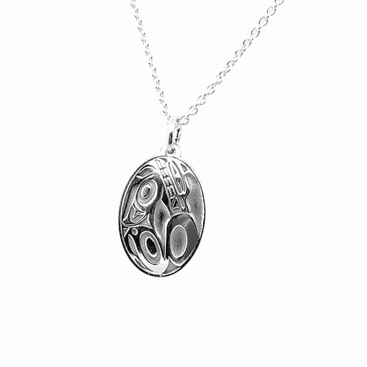 Pendant - Sterling Silver - Oval - Wolf - Mini - 19mm