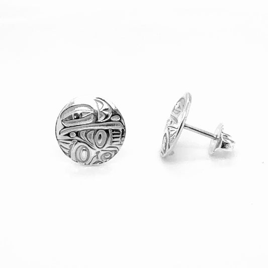 Studs - Sterling Silver - Round - Small - Raven - 12mm