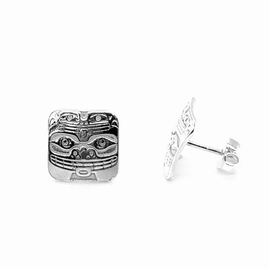 Studs - Sterling Silver - Square - Small - Bear & Frog - 12mm