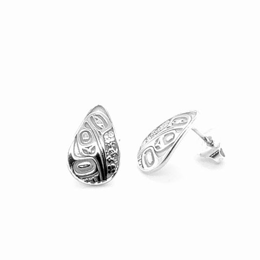 Studs - Sterling Silver - Teardrop - Small - Hummingbird Floral - 14mm