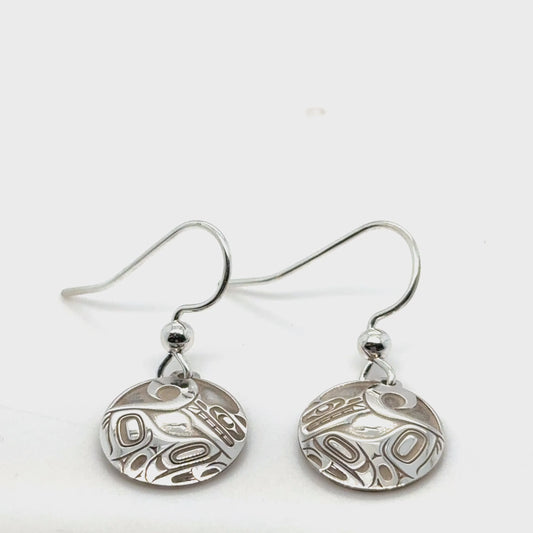 Earrings - Sterling Silver - Drop - Round - Wolf - 15mm
