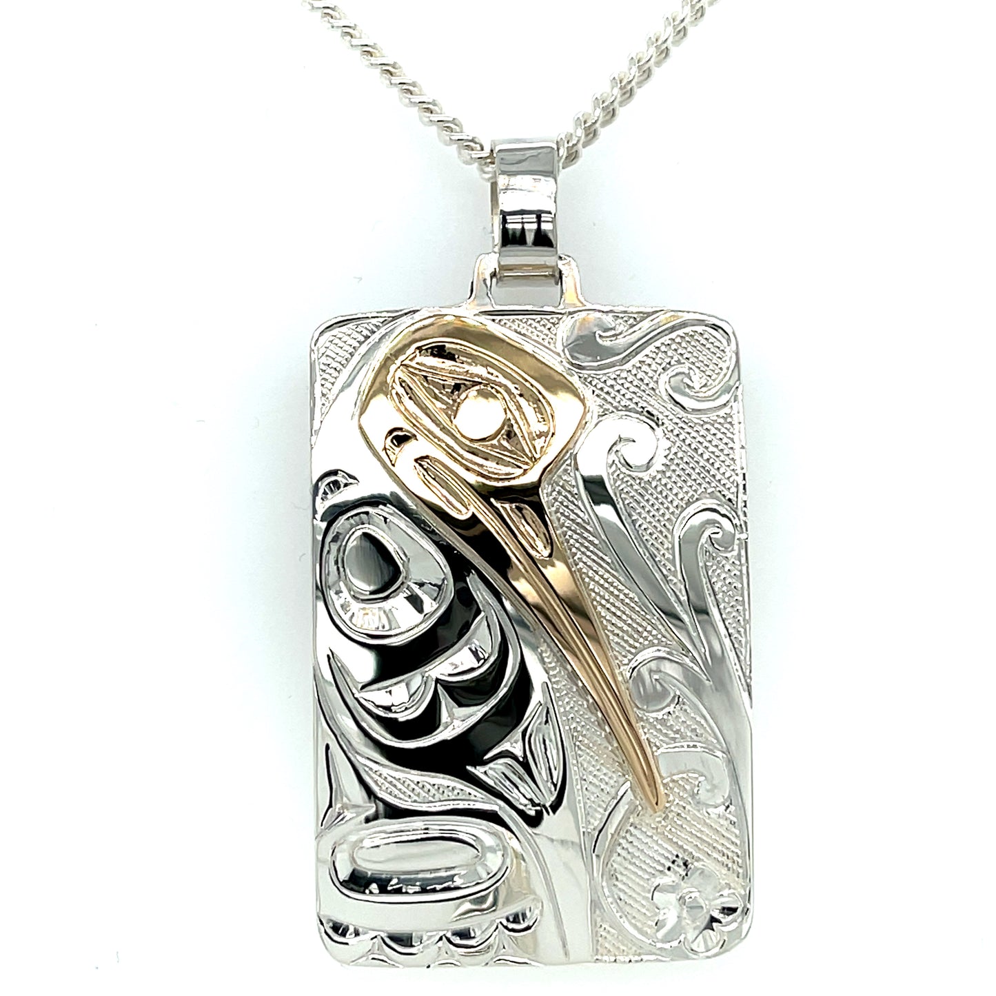 Sterling Silver and 14k Yellow Gold Hummingbird & Floral Pendant