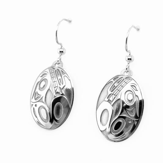 Earrings - Sterling Silver - Drop - Oval - Wolf - 24mm
