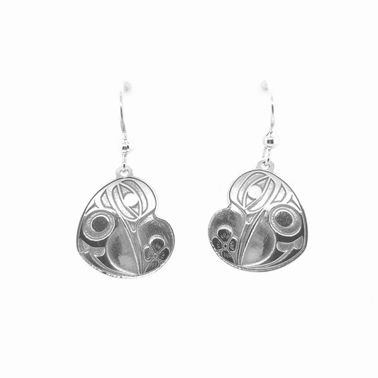 Earrings - Sterling Silver - Drop - Heart - Hummingbird - 20mm