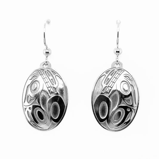 Earrings - Sterling Silver - Drop - Oval - Wolf - 24mm
