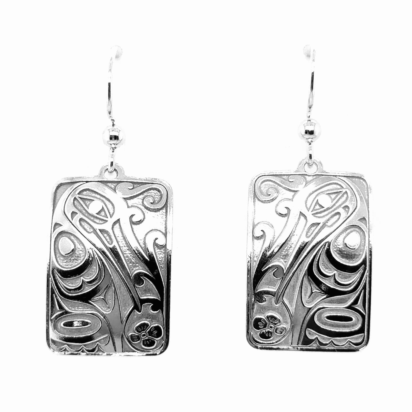 Earrings - Sterling Silver - Drop - Rectangle - Hummingbird - 25mm