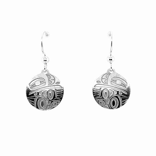 Earrings - Sterling Silver - Drop - Round - Raven - 15mm
