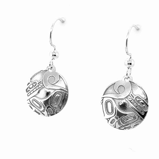 Earrings - Sterling Silver - Drop - Round - Wolf - 15mm