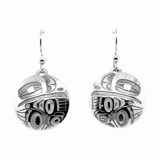 Earrings - Sterling Silver - Drop - Round - Raven - 20mm