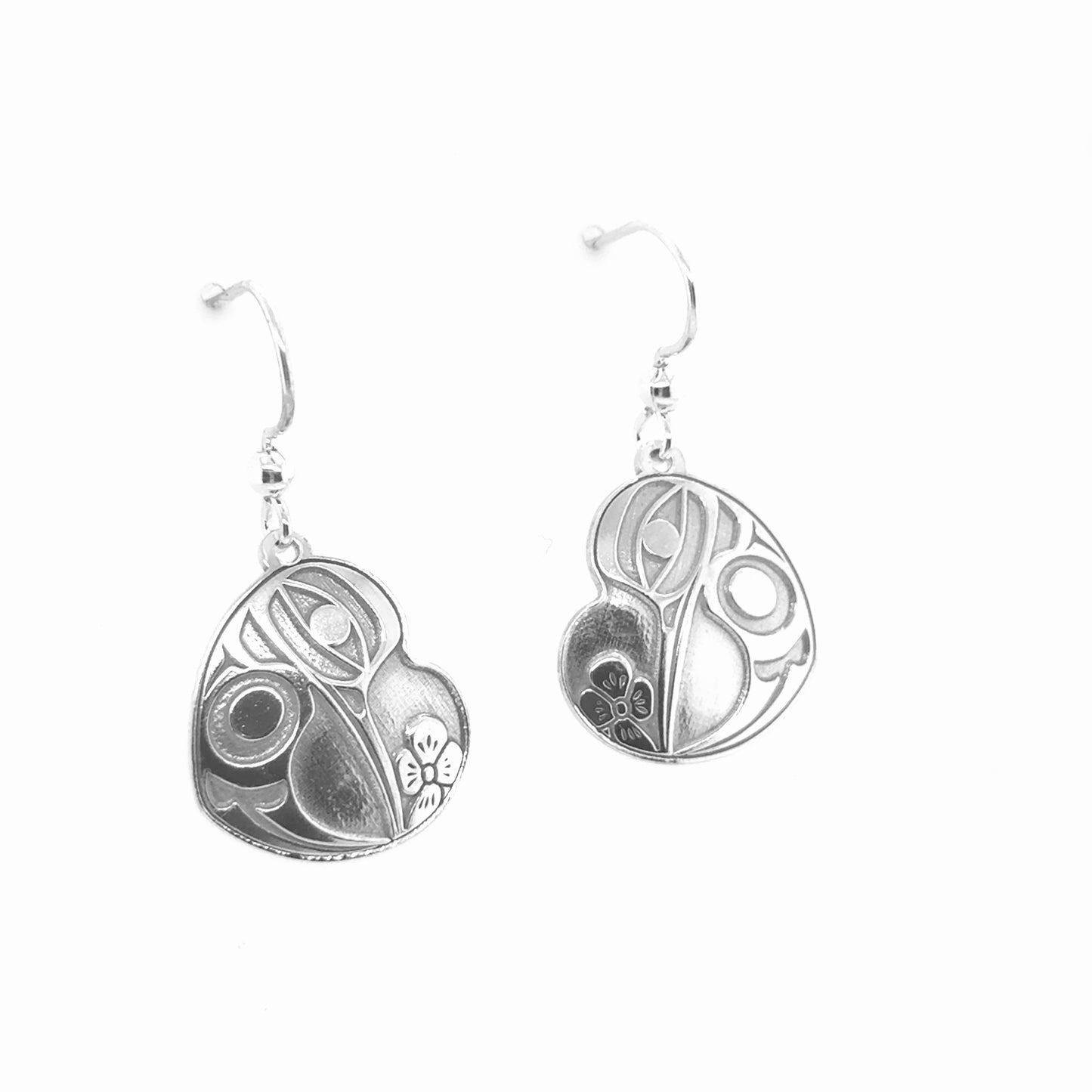Earrings - Sterling Silver - Drop - Heart - Hummingbird - 20mm