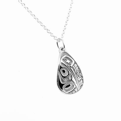 Pendant - Sterling Silver - Teardrop - Hummingbird Floral - 19mm