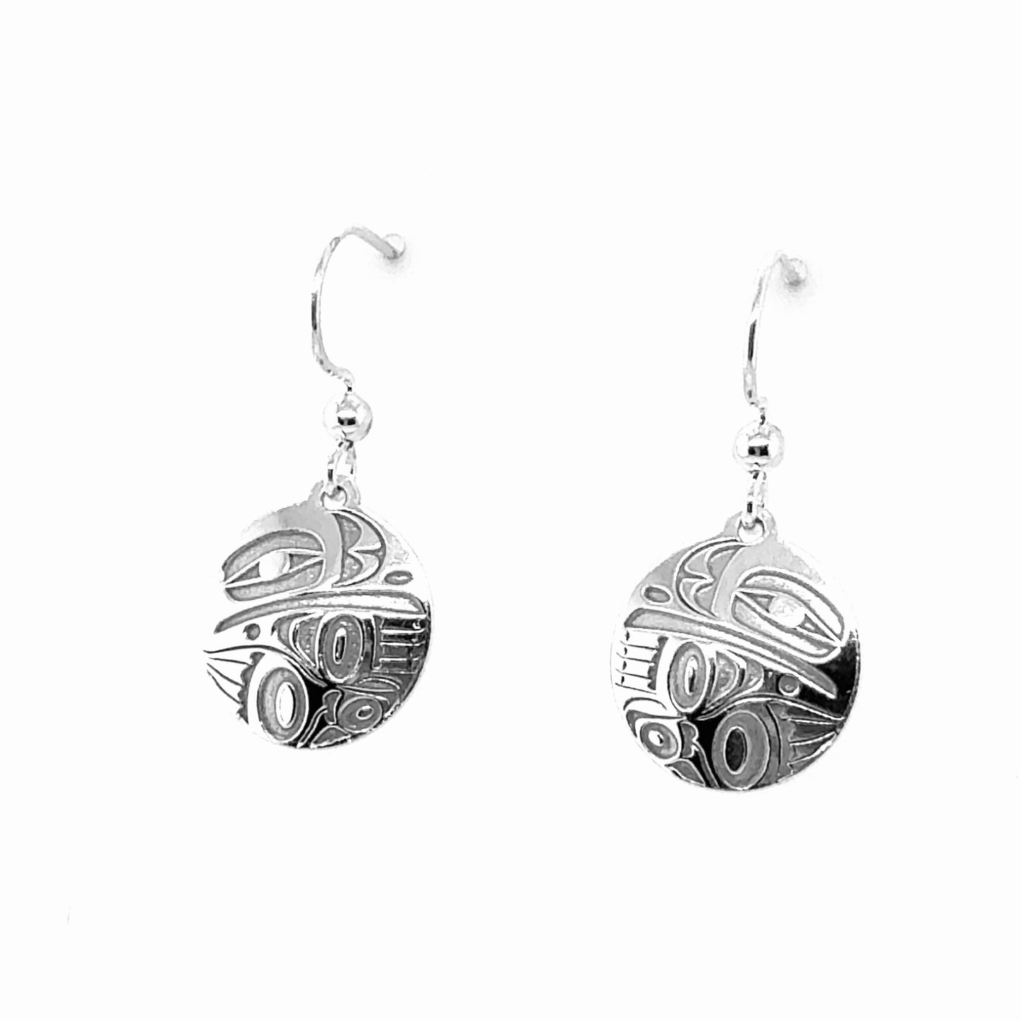 Earrings - Sterling Silver - Drop - Round - Raven - 15mm