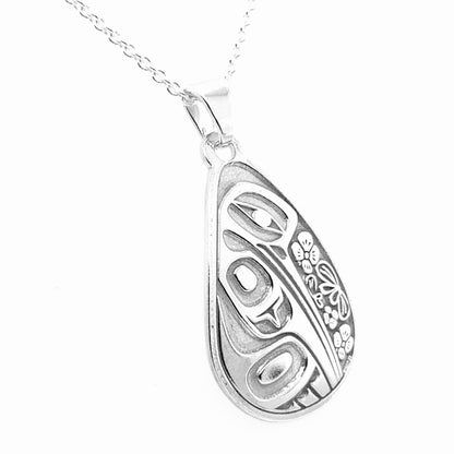 Pendant - Sterling Silver - Teardrop - Hummingbird Floral - 30mm