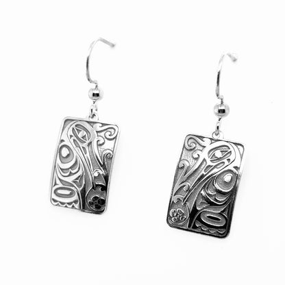 Earrings - Sterling Silver - Drop - Rectangle - Hummingbird - 19mm