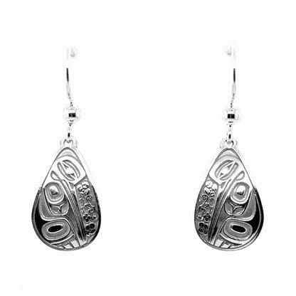 Earrings - Sterling Silver - Drop - Teardrop - Hummingbird Floral - 18mm