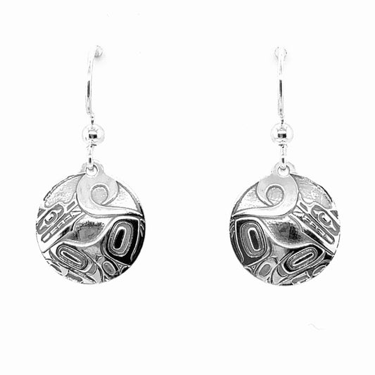Earrings - Sterling Silver - Drop - Round - Wolf - 15mm