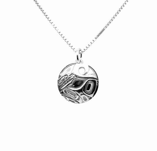 Pendant - Sterling Silver - Round - Wolf - Mini - 15mm