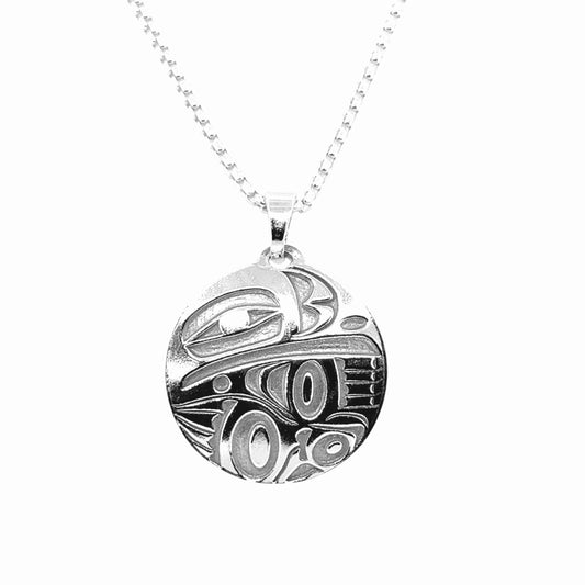 Pendant - Sterling Silver - Round - Raven - Small - 20mm
