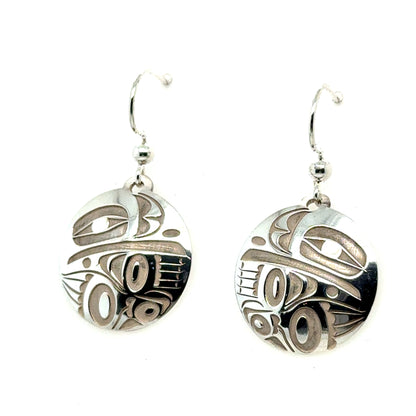 Earrings - Sterling Silver - Drop - Round - Raven - 20mm