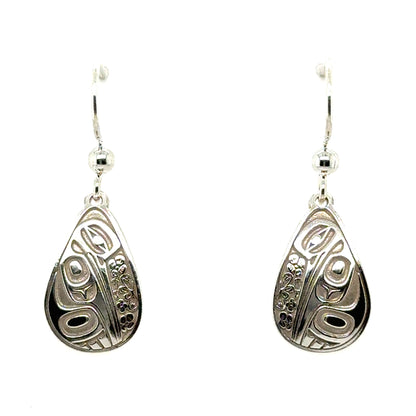 Earrings - Sterling Silver - Drop - Teardrop - Hummingbird Floral - 18mm