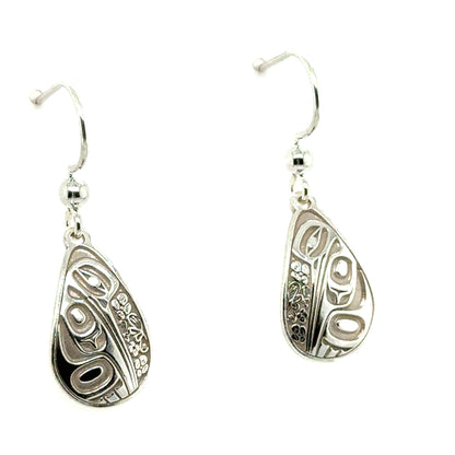 Earrings - Sterling Silver - Drop - Teardrop - Hummingbird Floral - 18mm