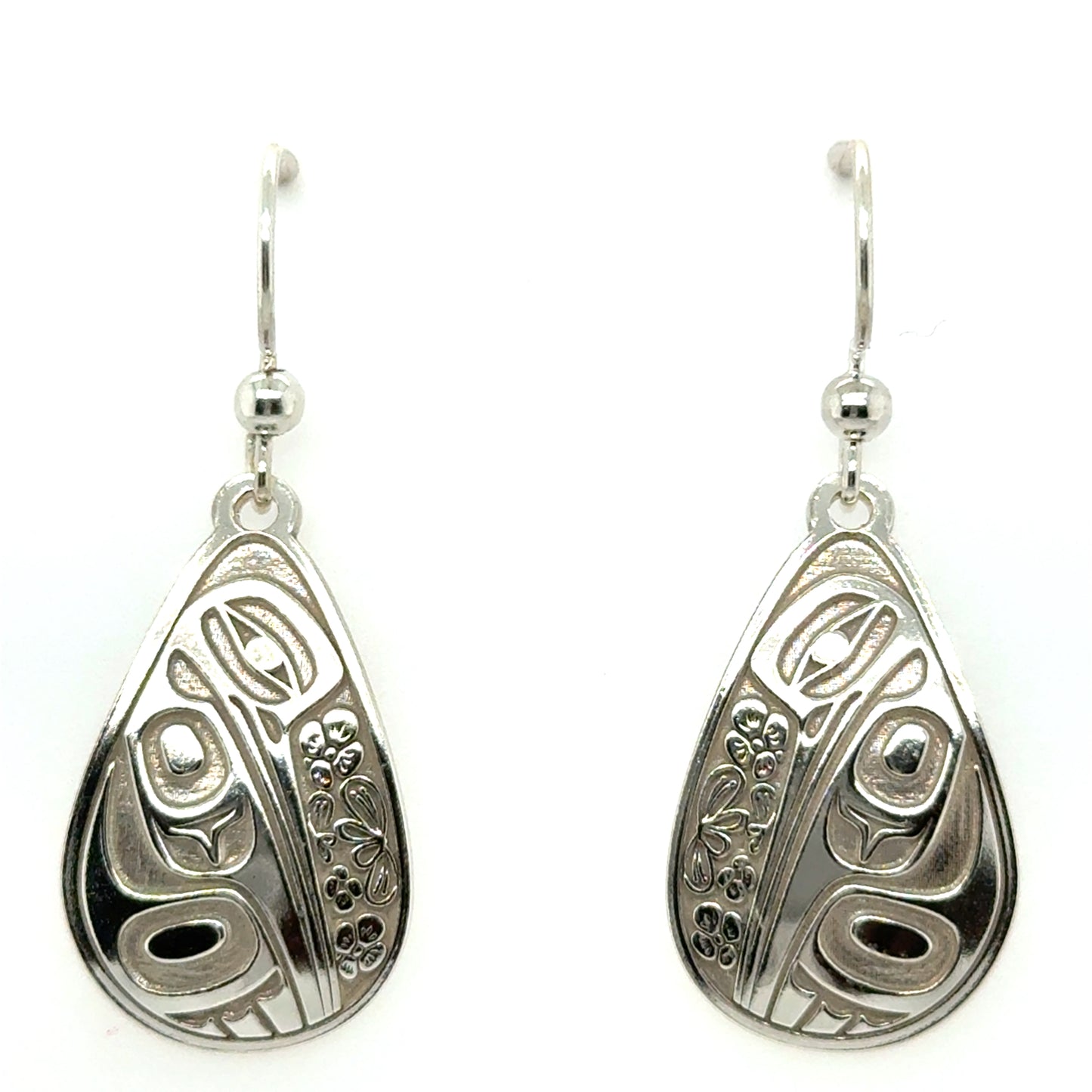 Earrings - Sterling Silver - Drop - Teardrop - Hummingbird Floral - 25mm