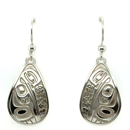 Earrings - Sterling Silver - Drop - Teardrop - Hummingbird Floral - 25mm